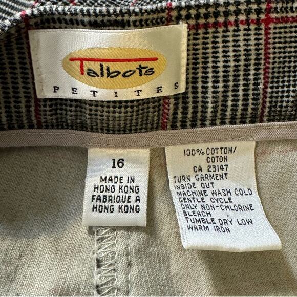 Talbots Size 16 Petite Black White Red Plaid Corduroy Pants Trousers - Picture 8 of 8